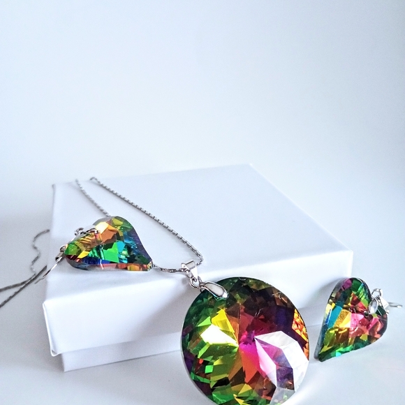 Handcrafted Rainbow Faceted Necklace and Earrings - Picture 4 of 8